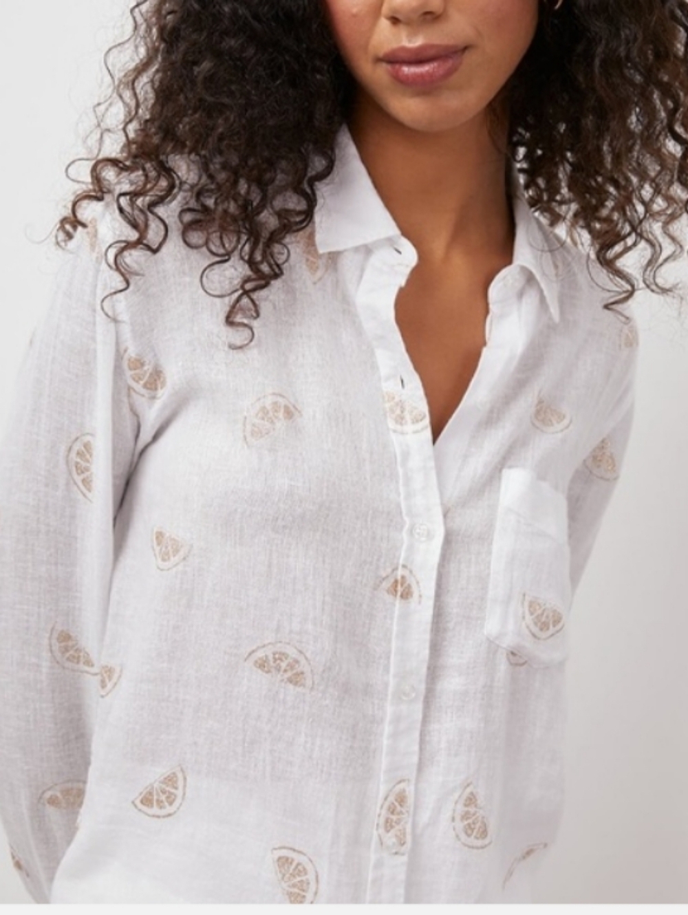 RAILS Linen Blend Charli Shirt in Glitter Lemons Fruit White Gold Size Large